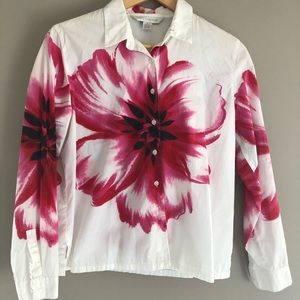 White and Pink Floral Button Up